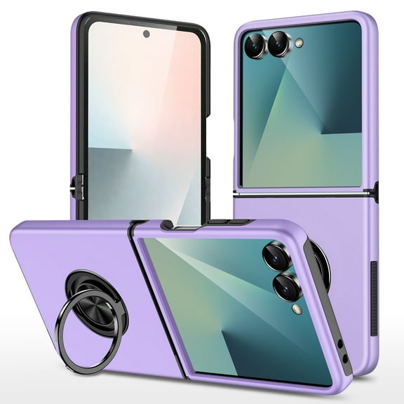 Decase Phone Case for Samsung Galaxy Z Flip 6/7 FE with Ring Holder Magnetic 360° Metal Kickstand, Heavy Duty Cover for Galaxy Z Flip 7 FE/Z Flip6 Case,Rugged Hard PC+TPU Frame Hybrid Cover,Purple