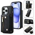 thumbnail image 1 of Decase Phone Case for iPhone 15 Pro Zipper Wallet Cover with Card Holder Slot Shoulder Crossbody Strap Long Lanyard Leather for Women Men,Black, 1 of 7