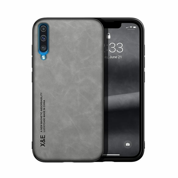 Decase Phone Cover for Samsung Galaxy A50,PU Leather+Soft TPU Bumper Case,Shockproof Anti-Slip Anti-Scratch Cover,Compatible with Car Mount,Slim Case for Samsung Galaxy A50,Lightgray