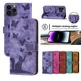 thumbnail image 1 of Decase Phone Shell for Apple iPhone 15,Butterfly Cat Embossed Pattern Folio PU Leather Card Slots Holder Wallet Cover Case With Magnetic Clasp,for  iPhone 15 - Purple, 1 of 7