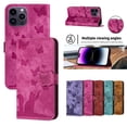 thumbnail image 1 of Decase Phone Shell for Apple iPhone 15,Butterfly Cat Embossed Pattern Folio PU Leather Card Slots Holder Wallet Cover Case With Magnetic Clasp,for  iPhone 15 - Rose, 1 of 7