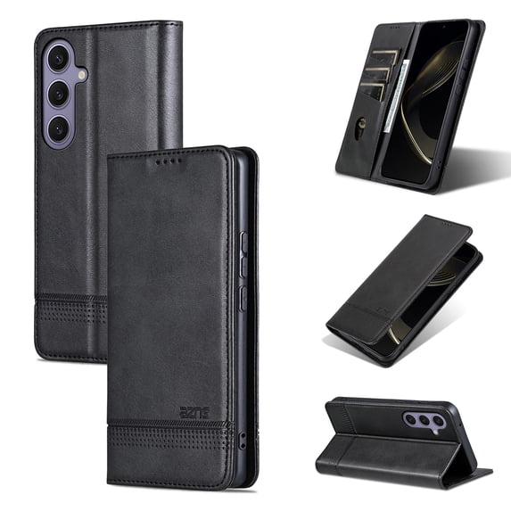 Decase Premium Leather Wallet Case for Samsung Galaxy S25,with 3 Card Slots, Cash Pocket, Magnetic Closure, Slim & Stylish Folio Case, PU+TPU Shockproof Durable Protective Phone Case,Black