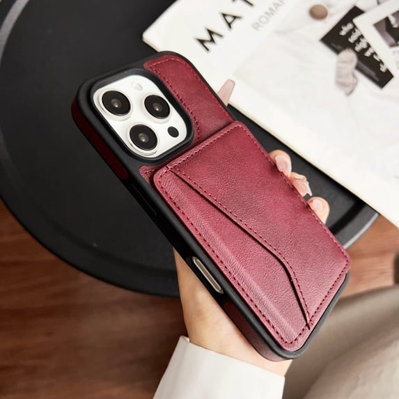 Decase Premium Leather Wallet Phone Case for iPhone 16 Plus with Card Holder Kickstand,Shockproof TPU Frame Drop Protection Cover,Stylish Flip PU Leather Phone Case for iPhone 16 Plus,Winered