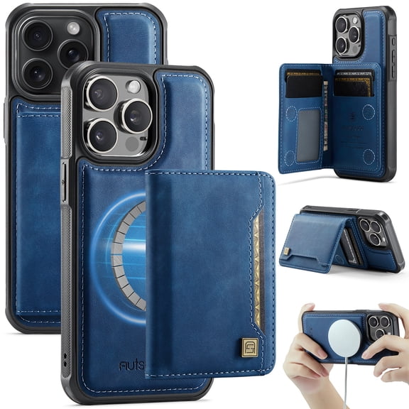 Decase Premium Magnetic Detachable Wallet Case for iPhone 13 Pro Max,Shock-Absorbent, Anti-Scratch PU Leather+TPU Bumper Cover, Slim & Rugged, with Credit Card Slots, Fits Mag-Safe Car Mount,Blue