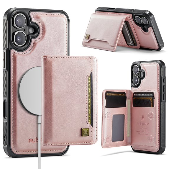 Decase Premium Magnetic Detachable Wallet Case for iPhone 16 Plus,Shock-Absorbent, Anti-Scratch PU Leather+TPU Bumper Cover, Slim & Rugged, with Credit Card Slots, Fits Mag-Safe Car Mount,Rosegold
