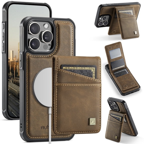 Decase Premium Magnetic Flip Detachable Wallet Case for iPhone 13 Pro,Shock-Absorbent PU Leather + TPU Back Cover with Credit Card Slots, Anti-Scratch,Fit Mag-Safe Car Mount,Coffee