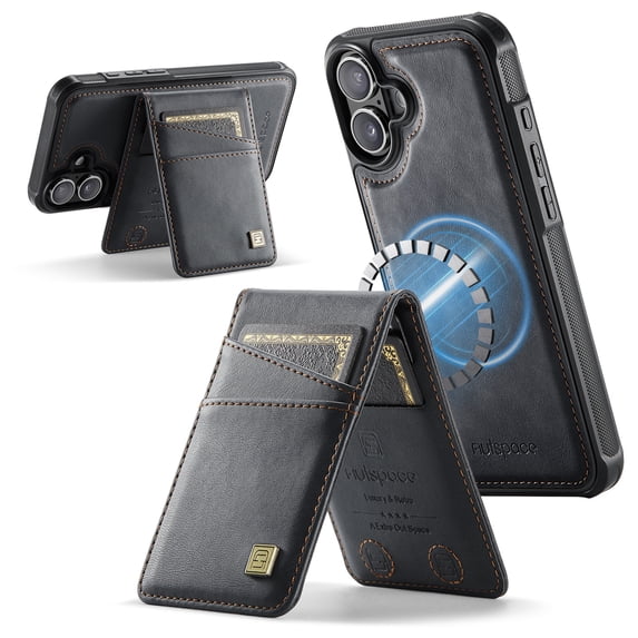 Decase Premium Magnetic Flip Detachable Wallet Case for iPhone 16,Shock-Absorbent PU Leather + TPU Back Cover with Credit Card Slots, Anti-Scratch,Fit Mag-Safe Car Mount,Black