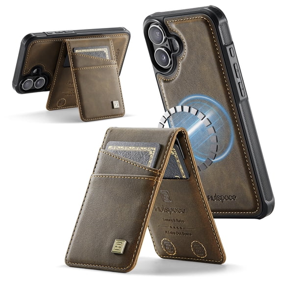 Decase Premium Magnetic Flip Detachable Wallet Case for iPhone 16,Shock-Absorbent PU Leather + TPU Back Cover with Credit Card Slots, Anti-Scratch,Fit Mag-Safe Car Mount,Coffee