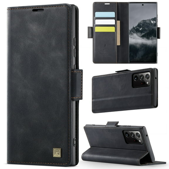 Decase Premium Magnetic Flip Wallet Case with RFID Blocking+Card Slots Durable TPU Shell Kickstand Phone Cover,Luxury PU Leather & TPU Material Shockproof Case for Samsung Galaxy Note 20 Ultra,Black