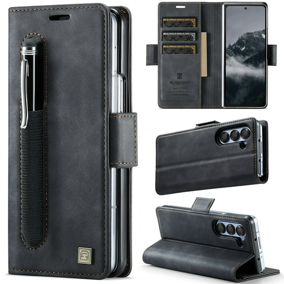 Decase Premium Magnetic Flip Wallet Case with RFID Blocking+Card Slots Durable TPU Shell Kickstand Phone Cover,Luxury PU Leather & TPU Material Shockproof Case for Samsung Galaxy Z Fold 6,Black