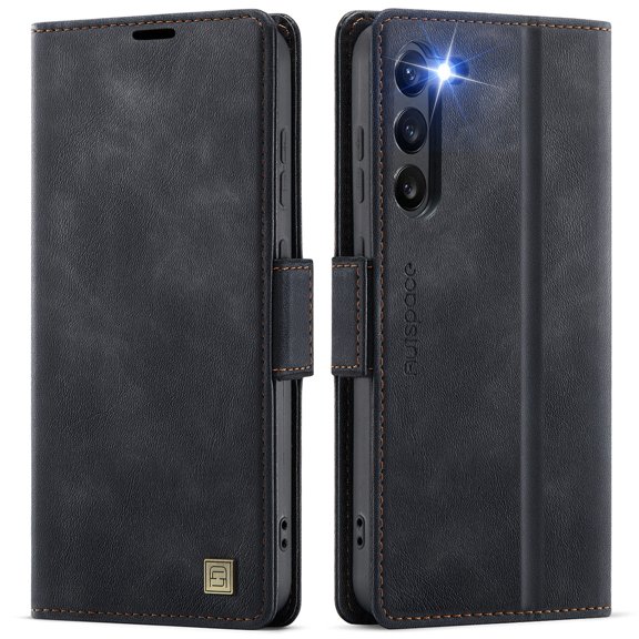 Decase Premium Magnetic Flip Wallet Case with RFID Blocking+Card Slots Durable TPU Shell Kickstand Protective Cover,Luxury PU Leather & TPU Material Shockproof Case for Samsung Galaxy S23 Plus,Black