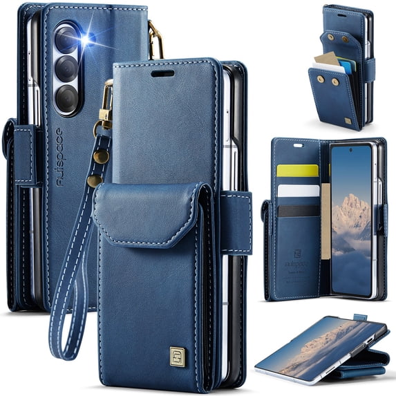 Decase Premium Shock-Absorbent PU Leather + TPU Flip Detachable Wallet Case with Kickstand for Samsung Galaxy Z Fold 6,Anti-Scratch PU Leather Phone Cover with Credit Card Slots,Blue