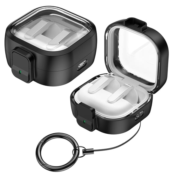 Decase Protective Case for Samsung Galaxy Buds 4/4 Pro 2026,Clear Front Cover Hard PC Shockproof Cover with Lock, Wireless Charging Compatible, Portable Earbuds Case with Carabiner Clip,Black