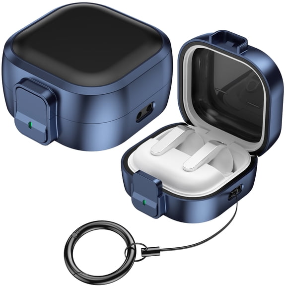 Decase Protective Case for Samsung Galaxy Buds 4/4 Pro 2026,Hard PC Shockproof Cover with Lock, Wireless Charging Compatible, Portable Earbuds Case with Carabiner Clip,Darkblue