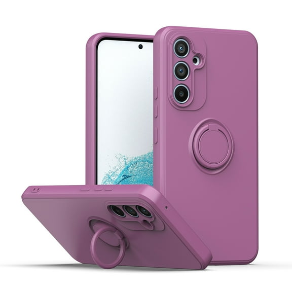 Decase Ring Stand Case for Samsung Galaxy A14 5G, Slim Liquid Silicone Phone Case with 360 Rotatable Ring Holder Kickstand wtih Magnetic Car Mount Gel Rubber Shockproof TPU Bumper Case Cover,Purple