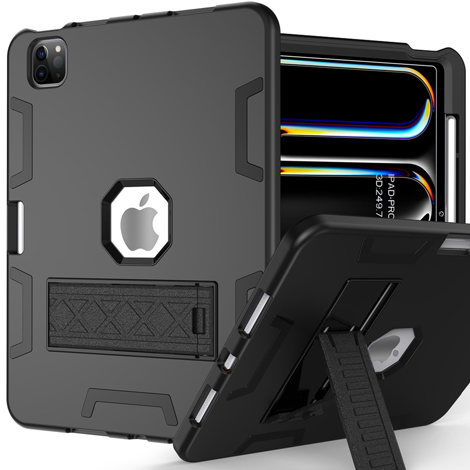 Decase Rugged Case Compatible with Apple iPad Pro 11 (M5/M4) 2025/2024,Shockproof Protective Cover with Built-in Stand & Pencil Holder,Heavy Duty Hard Cover,Black