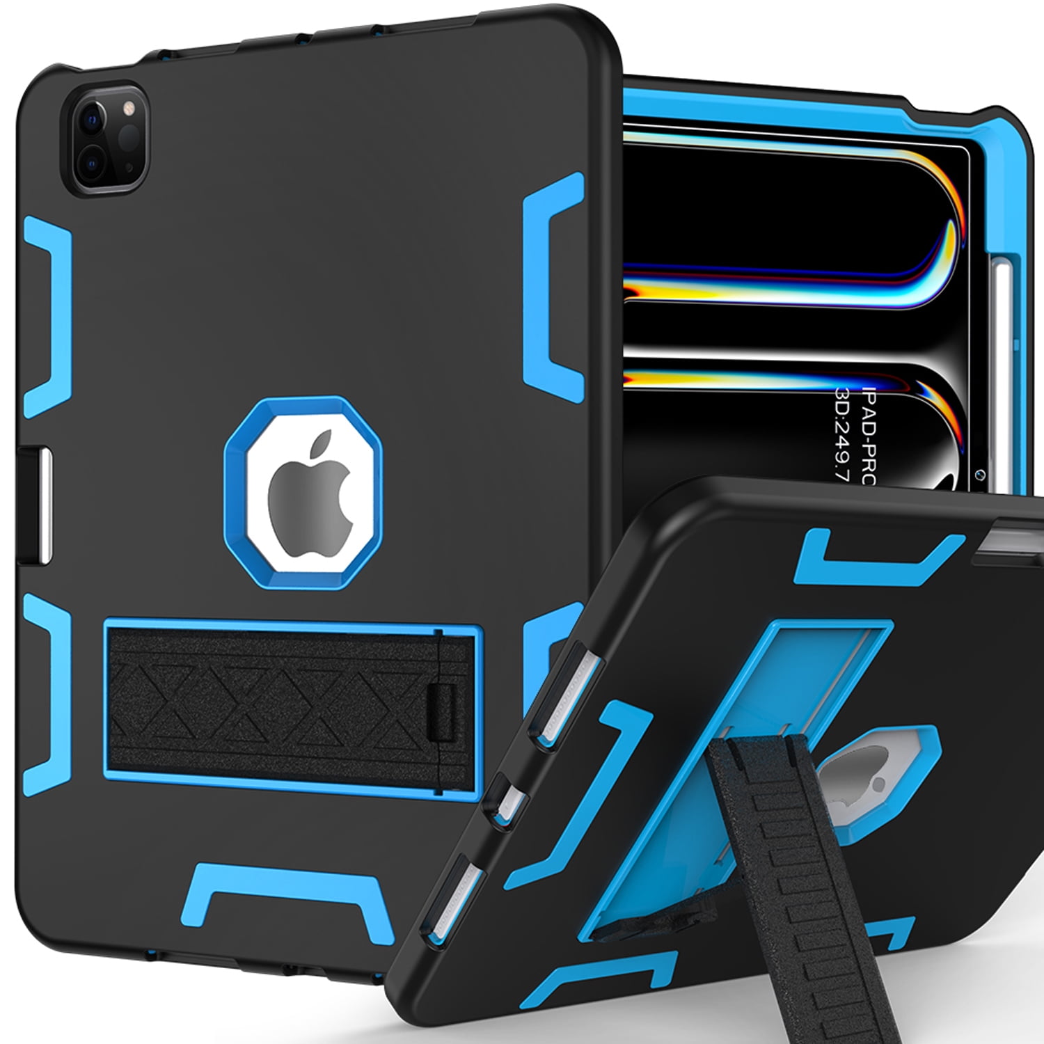 Decase Rugged Case Compatible with Apple iPad Pro 11 (M5/M4) 2025/2024,Shockproof Protective Cover with Built-in Stand & Pencil Holder,Heavy Duty Hard Cover,Blackblue