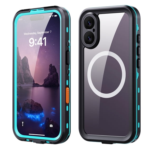 Decase Rugged Case for iPhone 17,IP68 Waterproof Case,Hybrid Cover Built-in Screen Protector,Compatible with Mag Safe,Full-Body Heavy-Duty Underwater Hard Case,Grassblue