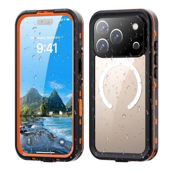 Decase Rugged Case for iPhone 17 Pro,IP68 Waterproof Case,Hybrid Cover Built-in Screen Protector,Compatible with Mag Safe,Full-Body Heavy-Duty Underwater Hard Case,Orange