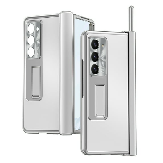Decase Rugged Cover for Samsung Galaxy Z Fold 5 2023, Aluminum Alloy Kickstand Case with Stylus, with Built-in Screen Protector Shockproof Full Body Protective Slim Cover ,Silver