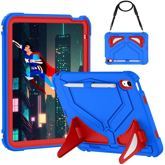 Decase Rugged Kids Protective Case for Apple iPad 11th(A16) Gen 2025/10th Gen 2022, Shockproof 3-Layers Heavy Duty Rugged Kickstand Protection Case with Shoulder Strap , H
