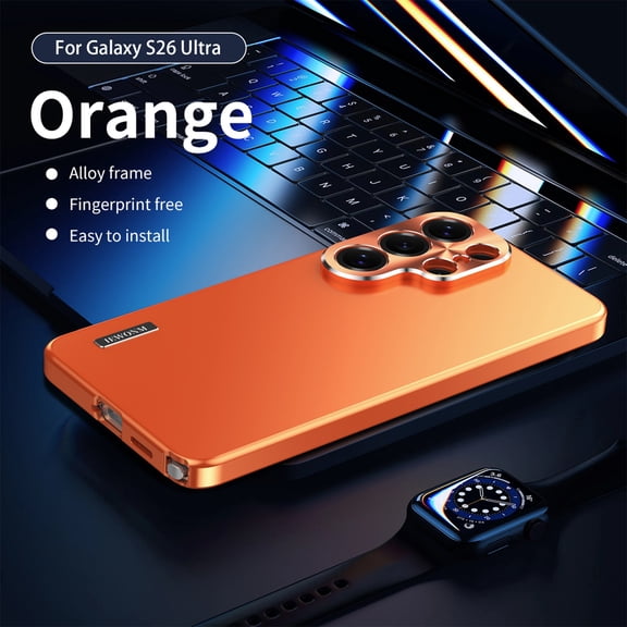 Decase Rugged Metal Phone Case for Samsung Galaxy S26 Ultra,Slim Textured Alloy Frame Frosted Back Shock-Absorbent Protective Cover,Orange