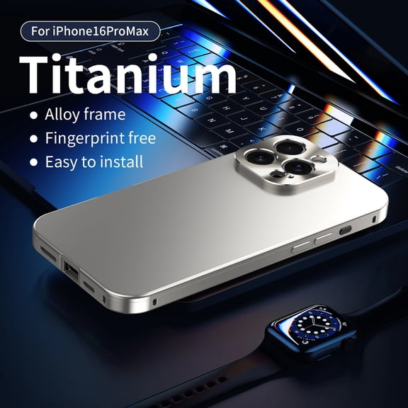 Decase Rugged Metal Phone Case for iPhone 16 Pro Max,Slim Textured Alloy Frame Frosted Back Shock-Absorbent Protective Cover,Titanium
