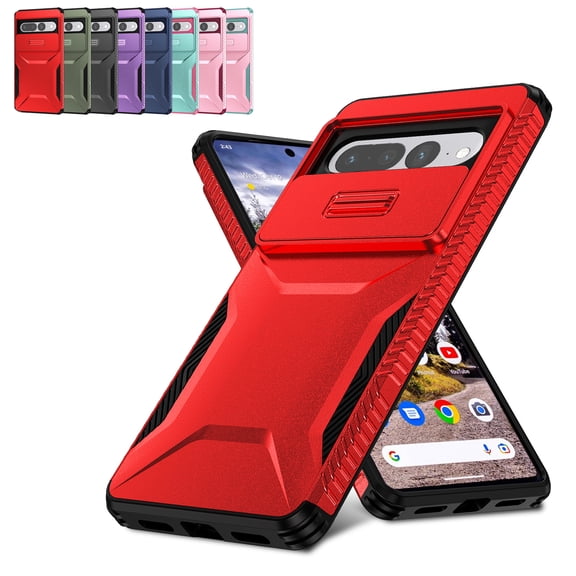 Decase Rugged Privacy Lens Cover Case for Google Pixel 7 Pro,Shockproof Slide Lens Cover,Heavy Duty Hard Cover,Red