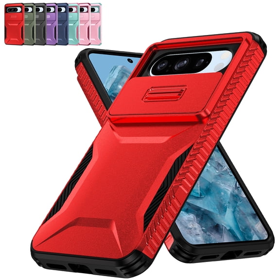Decase Rugged Privacy Lens Cover Case for Google Pixel 8 Pro,Shockproof Slide Lens Cover,Heavy Duty Hard Cover,Red