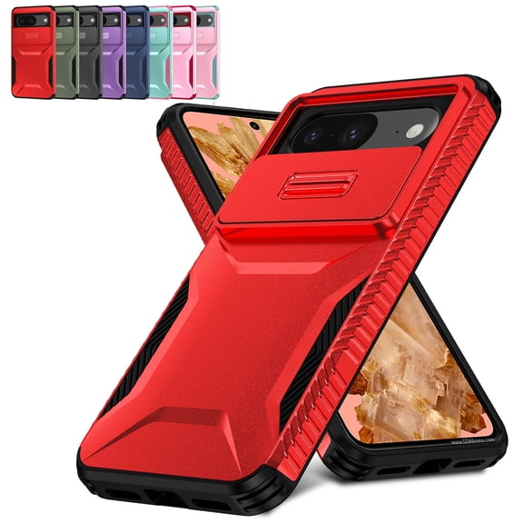 Decase Rugged Privacy Lens Cover Case for Google Pixel 8,Shockproof Slide Lens Cover,Heavy Duty Hard Cover,Red