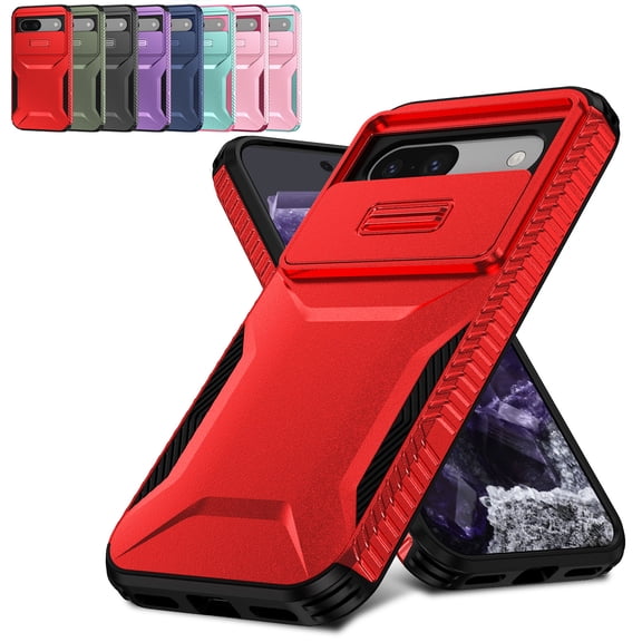 Decase Rugged Privacy Lens Cover Case for Google Pixel 8A,Shockproof Slide Lens Cover,Heavy Duty Hard Cover,Red