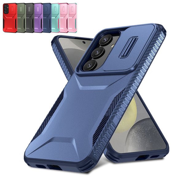 Decase Rugged Privacy Lens Cover Case for Samsung Galaxy S24+,Shockproof Slide Lens Cover,Heavy Duty Hard Cover,Blue