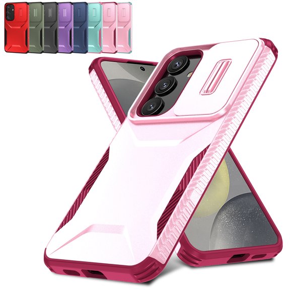 Decase Rugged Privacy Lens Cover Case for Samsung Galaxy S24,Shockproof Slide Lens Cover,Heavy Duty Hard Cover,Pink