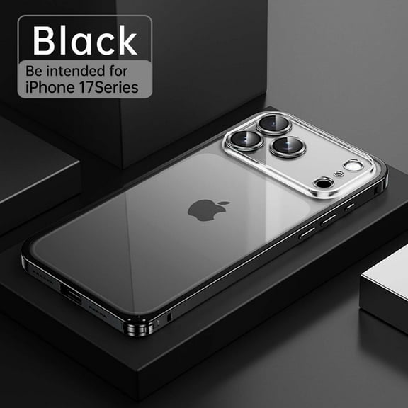 Decase Rugged Spring-Lock Metal Frame Case for iPhone 17 Pro Max,Shockproof Matte Anti-Scratch Clear Back,Lightweight, Non-Slip, Transparent Hard PC+Metal Bumper Hybrid Phone Case,Black