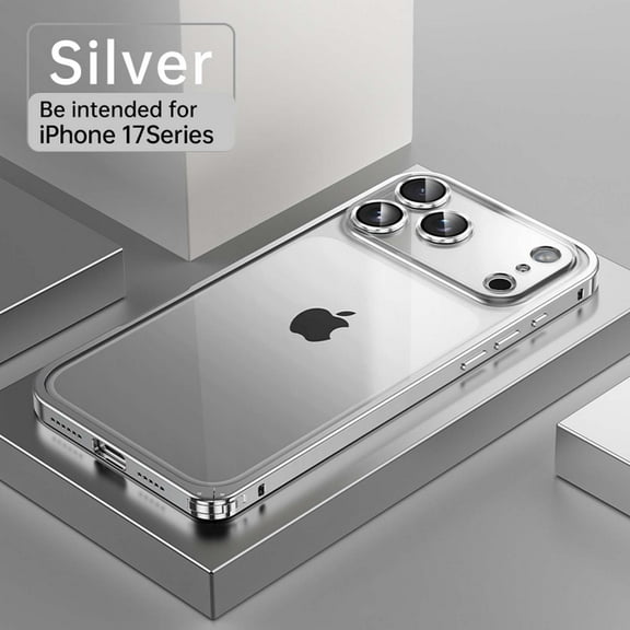Decase Rugged Spring-Lock Metal Frame Case for iPhone 17 Pro Max,Shockproof Matte Anti-Scratch Clear Back,Lightweight, Non-Slip, Transparent Hard PC+Metal Bumper Hybrid Phone Case,Silver