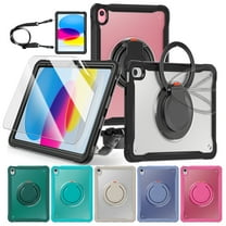 Decase Rugged Stand Case for iPad A16 11th / 10th Generation (2025/2022),Shockproof Case with Rotating Stand for Kids,Pen Holder & Shoulder Strap & HD Clear Soft Screen Protector,Black