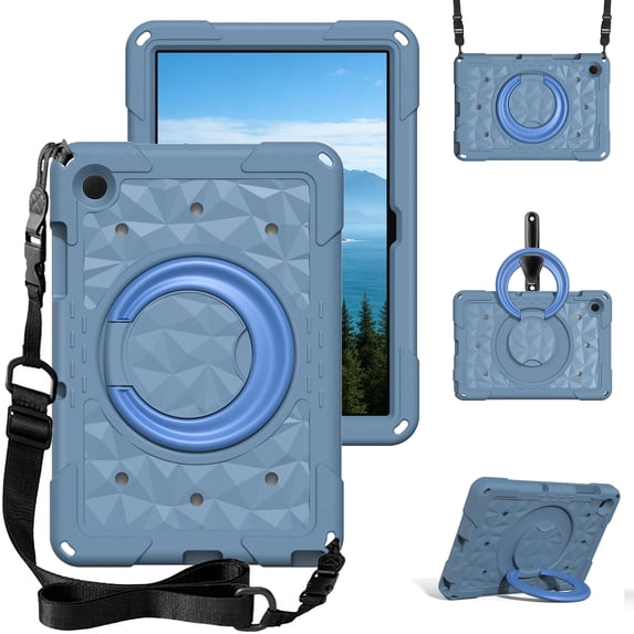 Decase Rugged Tablet Case for Samsung Galaxy Tab A11+ with 360° Rotating Ring Stand & Shoulder Strap,Shockproof Hard Stand Cover for Galaxy Tab A11+/A9+ 2025/2023,B