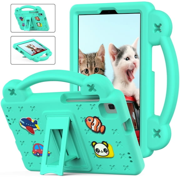Decase Rugged Tablet Shell for Samsung Galaxy Tab A7 Lite 8.7 inch 2021 Model (SM-T220/T225/T227),Kids Friendly Shockproof Cute Cartoon Pattern With Handle & Multi-Viewing Rotating Stand,Mint