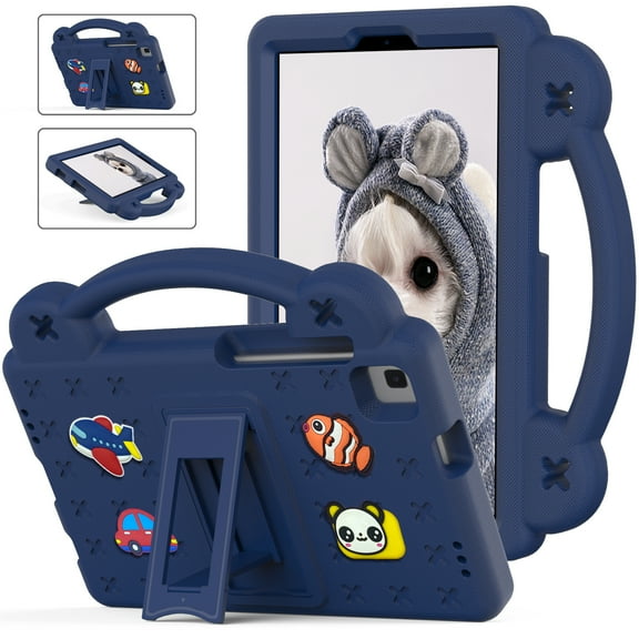 Decase Rugged Tablet Shell for Samsung Galaxy Tab A7 Lite 8.7 inch 2021 Model (SM-T220/T225/T227),Kids Friendly Shockproof Cute Cartoon Pattern With Handle & Multi-Viewing Rotating Stand, Navy Blue