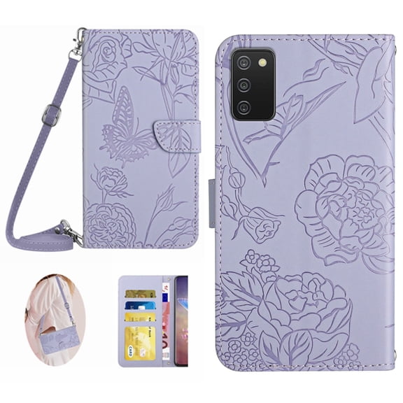 Decase for Samsung Galaxy A03S 6.5 inch Case, Crossbody Shockproof Wallet with RFID Blocking Card Holder Kickstand Magnetic Leather Flip Wallet Case, Purple