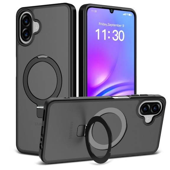 Decase for Samsung Galaxy A06 Case,Magnetic Invisible Stand,Compatible with Mag-Safe,Military Grade Drop Protection,Shockproof Slim Translucent Matte Anti-Slip Cover for Women Men,Black
