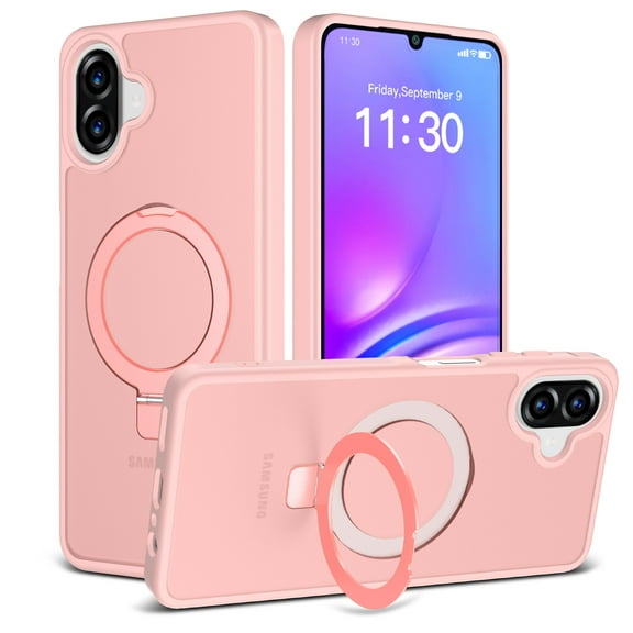 Decase for Samsung Galaxy A07/A06 Case,Shockproof Hard Shell with Magnetic Invisible Stand,Compatible with Mag-Safe,Slim Translucent Matte Anti-Slip Cover,Pink