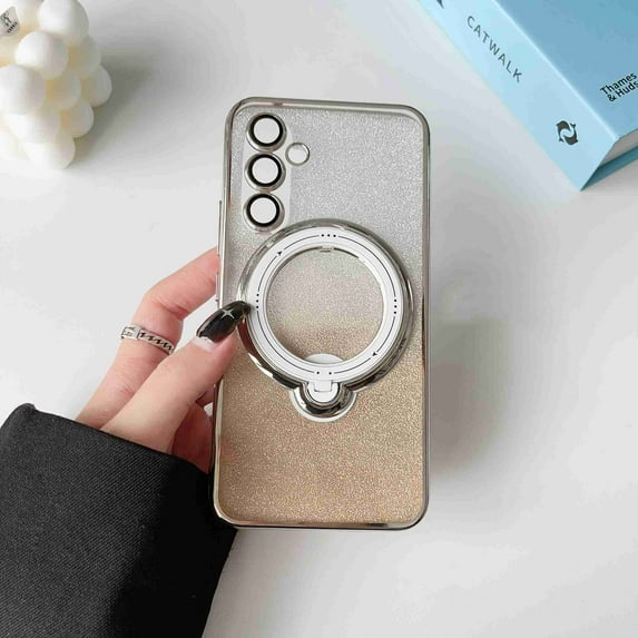 Decase for Samsung Galaxy A12, Magnetic Invisible Foldable 360 Rotation Ring Stand Case,Compatible with Mag Safe,Luxury Sparkle Bling Glitter Shockproof Anti-Scratch Slim Case Cover, silver