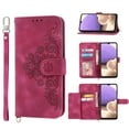 thumbnail image 1 of Decase for Samsung Galaxy A13 5G Shoulder Crossbody Wallet Case with Card Slots, Floral Embossed PU Leather Wallet Flip Protective Kickstand Wrist Strap Cover, winered, 1 of 7