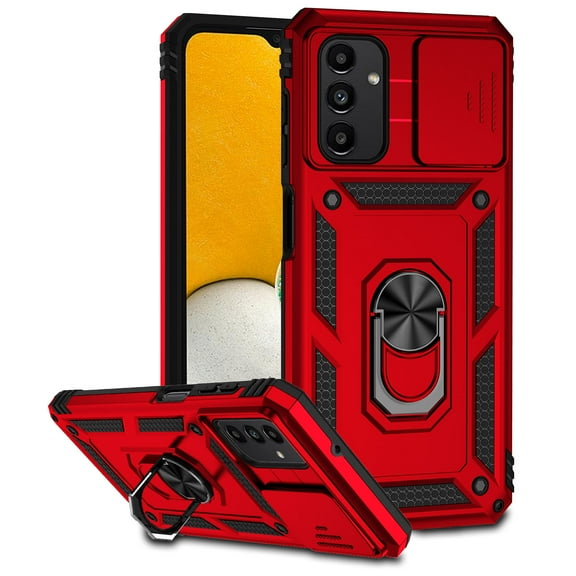 Decase for Samsung Galaxy A14 5G Case, Slide Camera Cover with Magnetic Ring Kickstand Hybrid Armor Hard Shockproof Protective Phone Case for Galaxy A14 5G for Women Men, Red