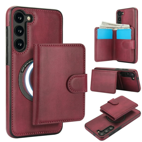 Decase for Samsung Galaxy A14 5G Flip PU Leather Back Cover with 2-in-1 Detachable Magnetic Wallet with 5 Card Slots Compatible Mag-Safe and RFlD Blocking Kickstand and Wireless Charging,Winered