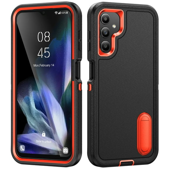Decase for Samsung Galaxy A14 5G Heavy Duty Case,Military Grade Drop Proof Protection Hybrid Shockproof Rugged Hidden Kickstand Phone Cover for Samsung Galaxy A14 5G,Black+Orange