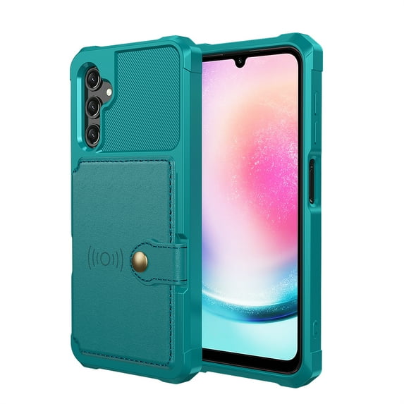 Decase for Samsung Galaxy A15 Wallet Case with Credit Card Slot,Slim Rugged Shockproof Anti-Scratch Drop Proof PU Leather Protective Phone Cover Case,Support Magnetic Car Mount,Green