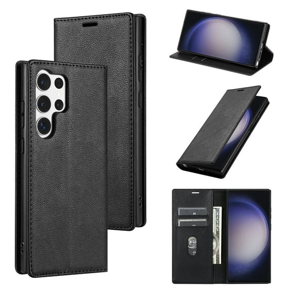 Decase for Samsung Galaxy A15 Wallet Case,High-quality PU Leather Magnetic Folio Flip Case with Card Slots Holder Stand Minimalist Ultra Slim Shockproof Phone Cover - Black