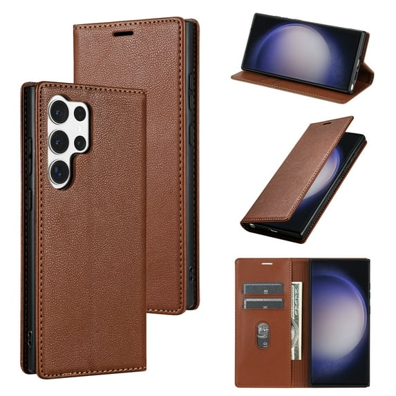 Decase for Samsung Galaxy A15 Wallet Case,High-quality PU Leather Magnetic Folio Flip Case with Card Slots Holder Stand Minimalist Ultra Slim Shockproof Phone Cover - Brown